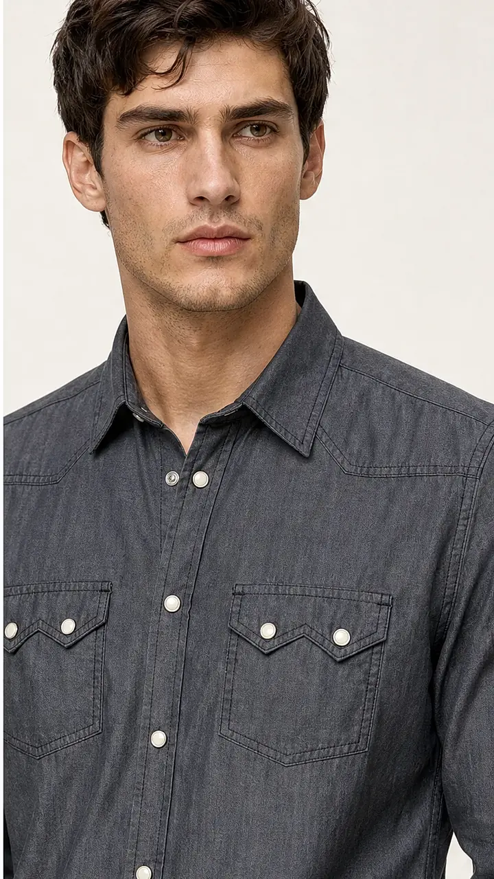 Black Chambery Two Pockets with flap Casual Shirt