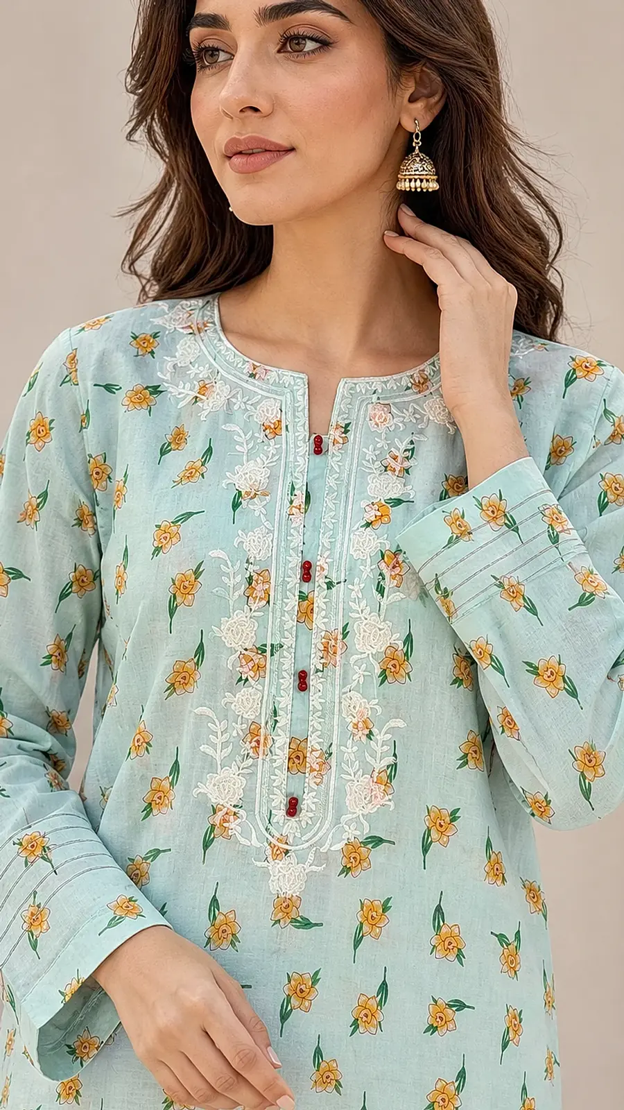 Sea Green Embriodered 2 Pcs Egyptian Soft Cotton Lawn Suit