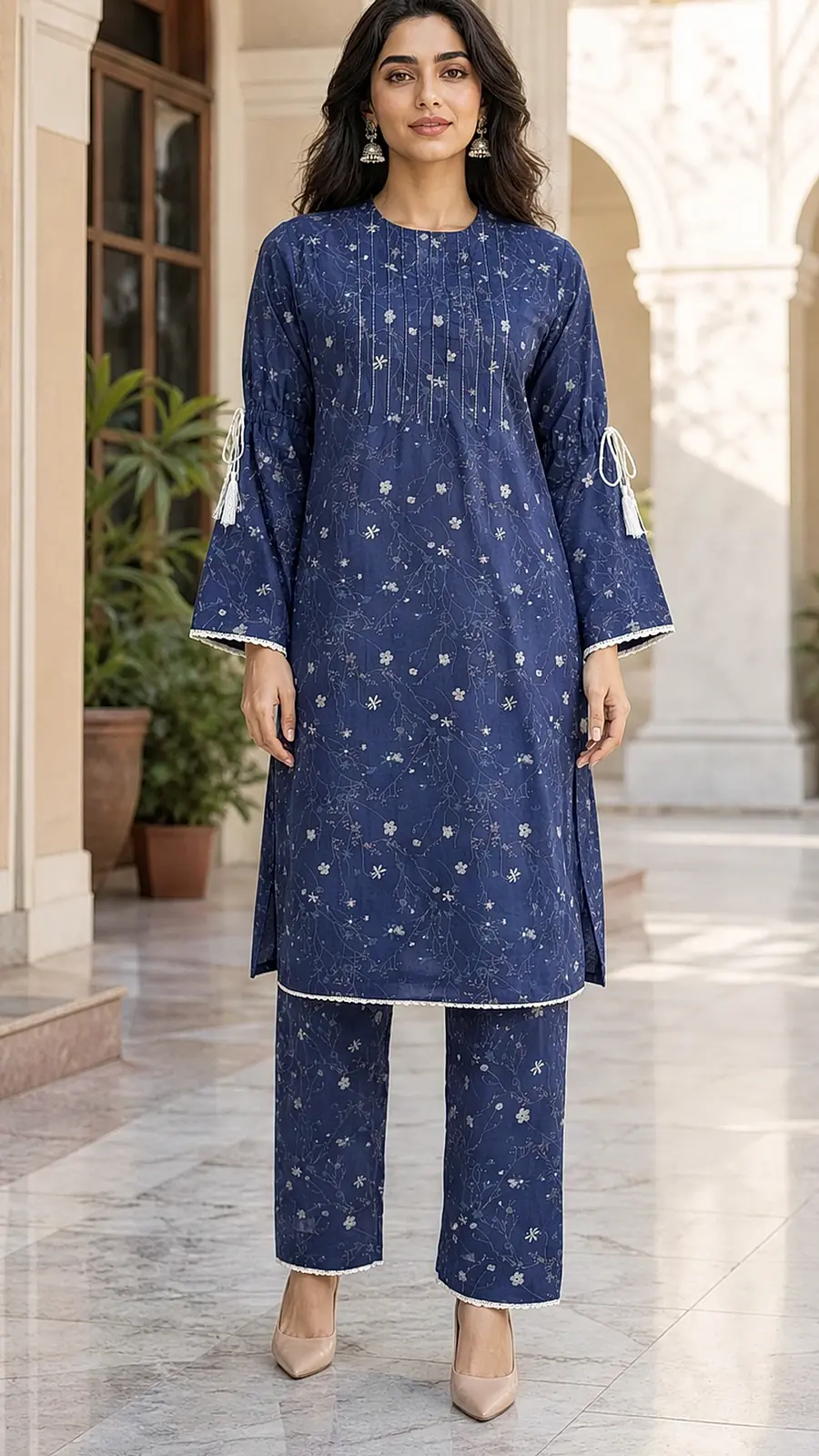 Navy_White 2 Pcs Coord  Soft Cotton Lawn Suit
