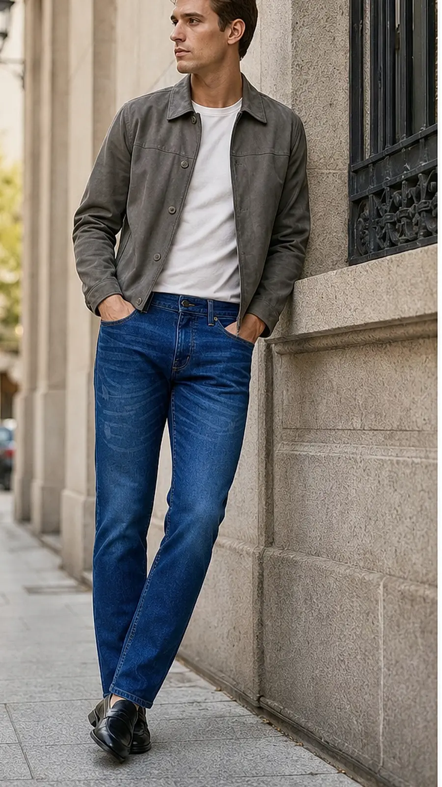 Stretch Denim Medium Blue Mens vintage Stretch Denim Jeans Pant Slim Fit
