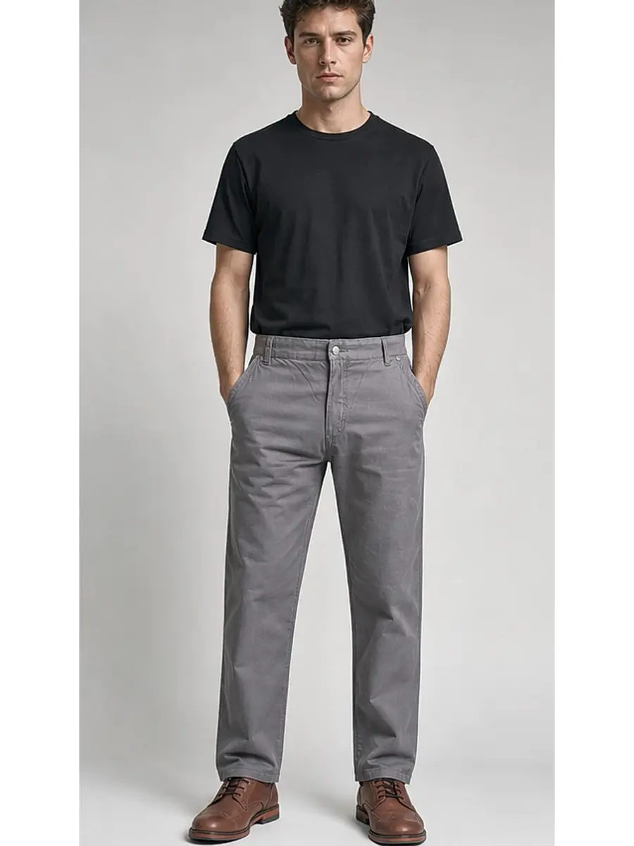 Cotton Canvas Gray Peach Finish Regular Fit Casual Pant