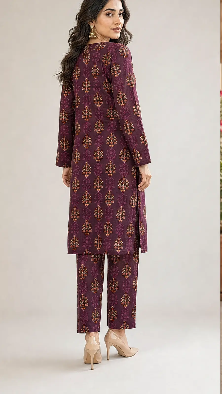 Plum Printed Cotton Lawn Co-ord Suit