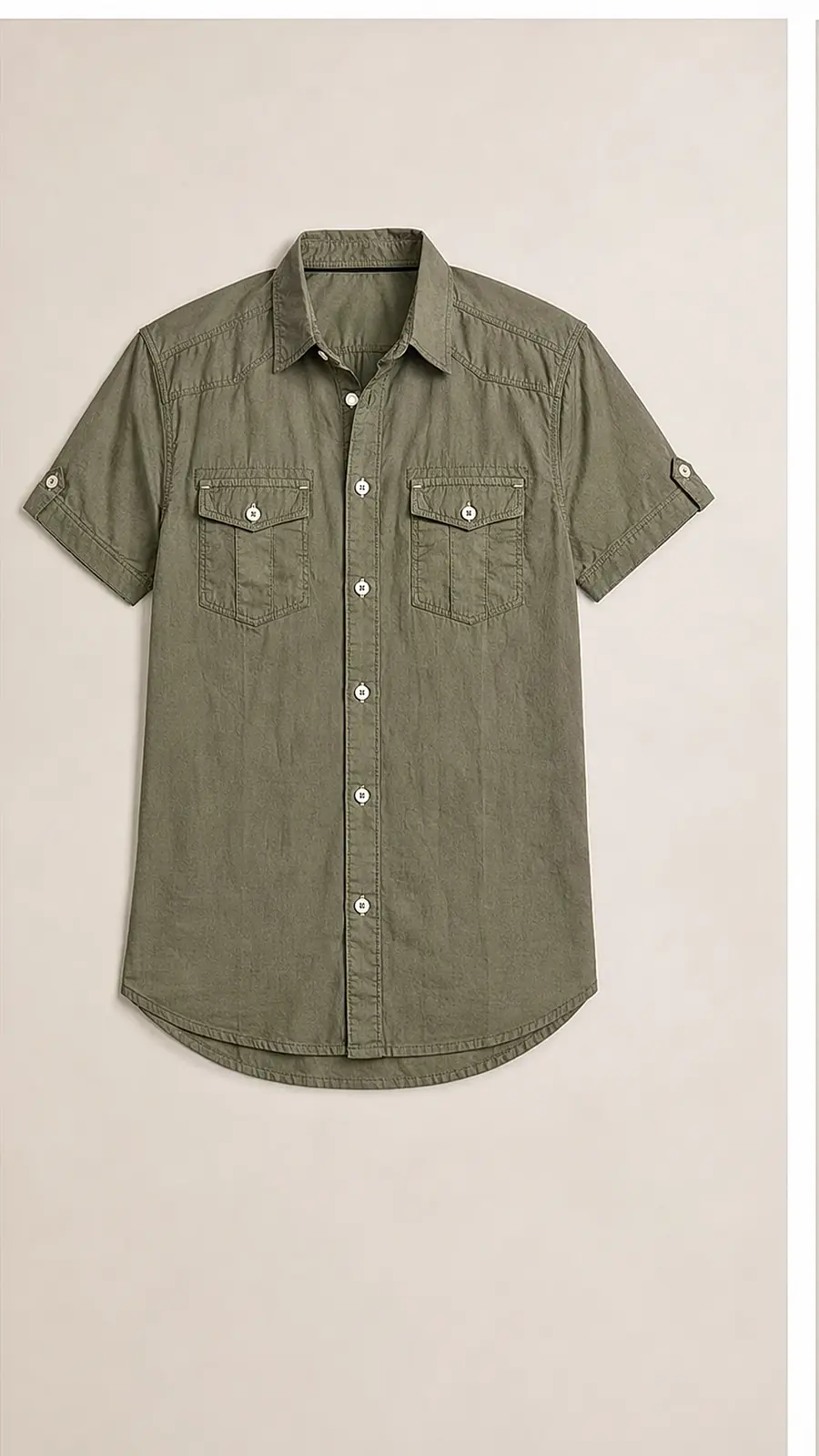 Olive Pigment Dyed Fine Weaved Egyption Cotton Fabric Half Sleeve Casual Shirt
