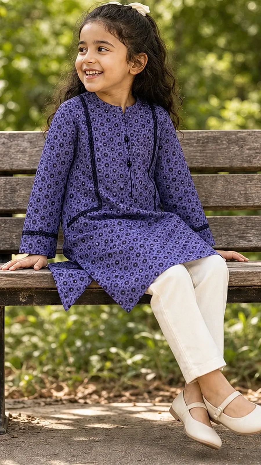 Girls Purple Printed Kurta Trouser Set