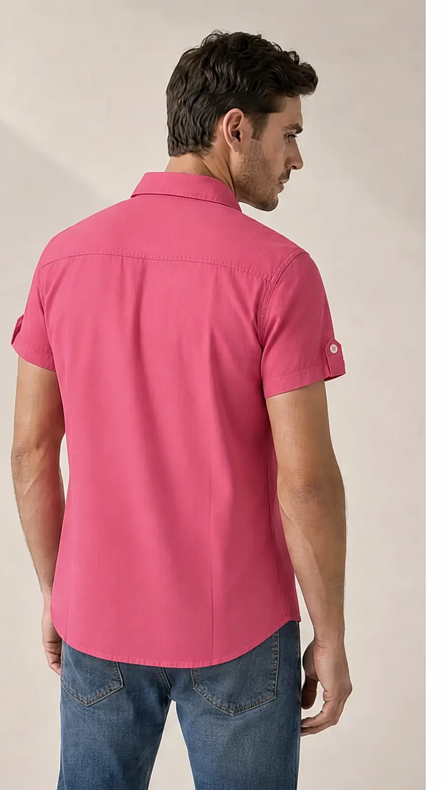 Pink Pigment Dyed Fine Weaved Egyption Cotton Fabric Half Sleeve Casual Shirt
