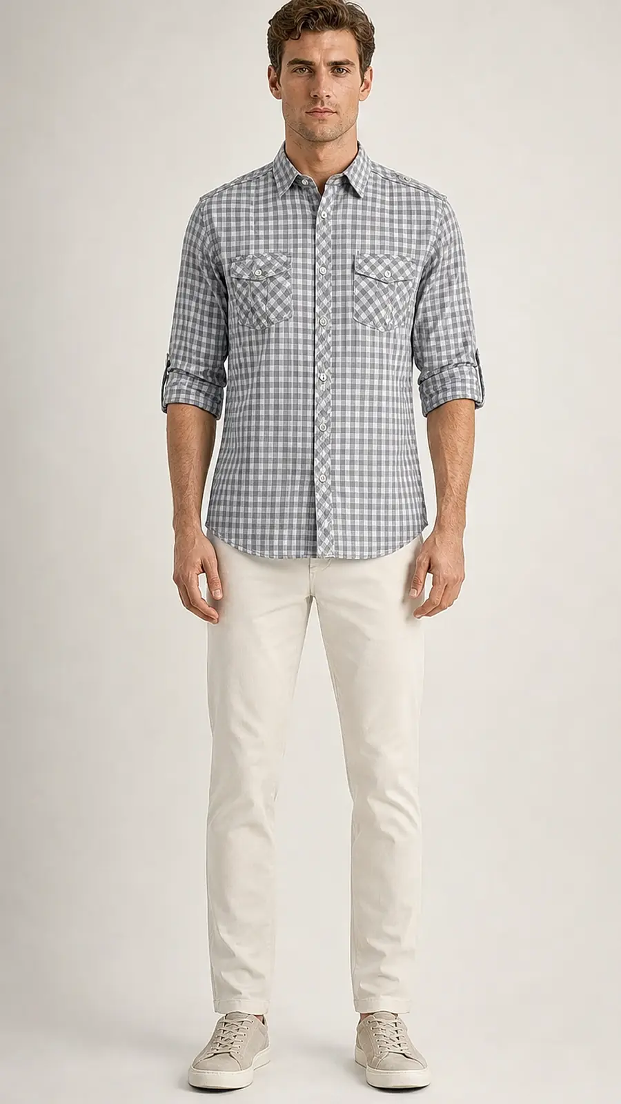 Gray White Gingum Check Egyption Cotton Shirt