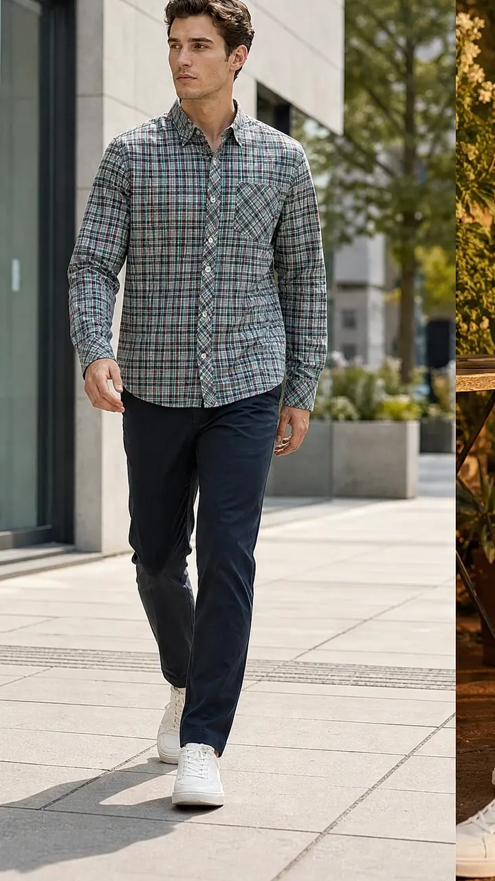 Green Pink White Multi Line small Check Shirt