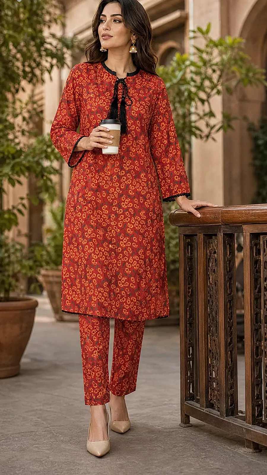 Recipe Women Red Floral Printed Kurta Pant Co-ord Set