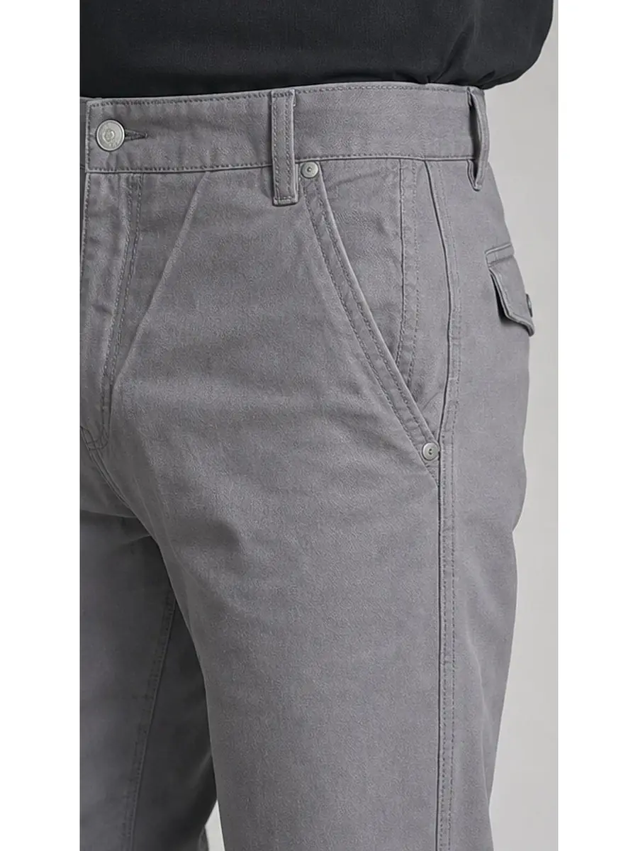 Cotton Canvas Gray Peach Finish Regular Fit Casual Pant