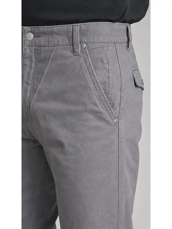 Cotton Canvas Gray Peach Finish Regular Fit Casual Pant