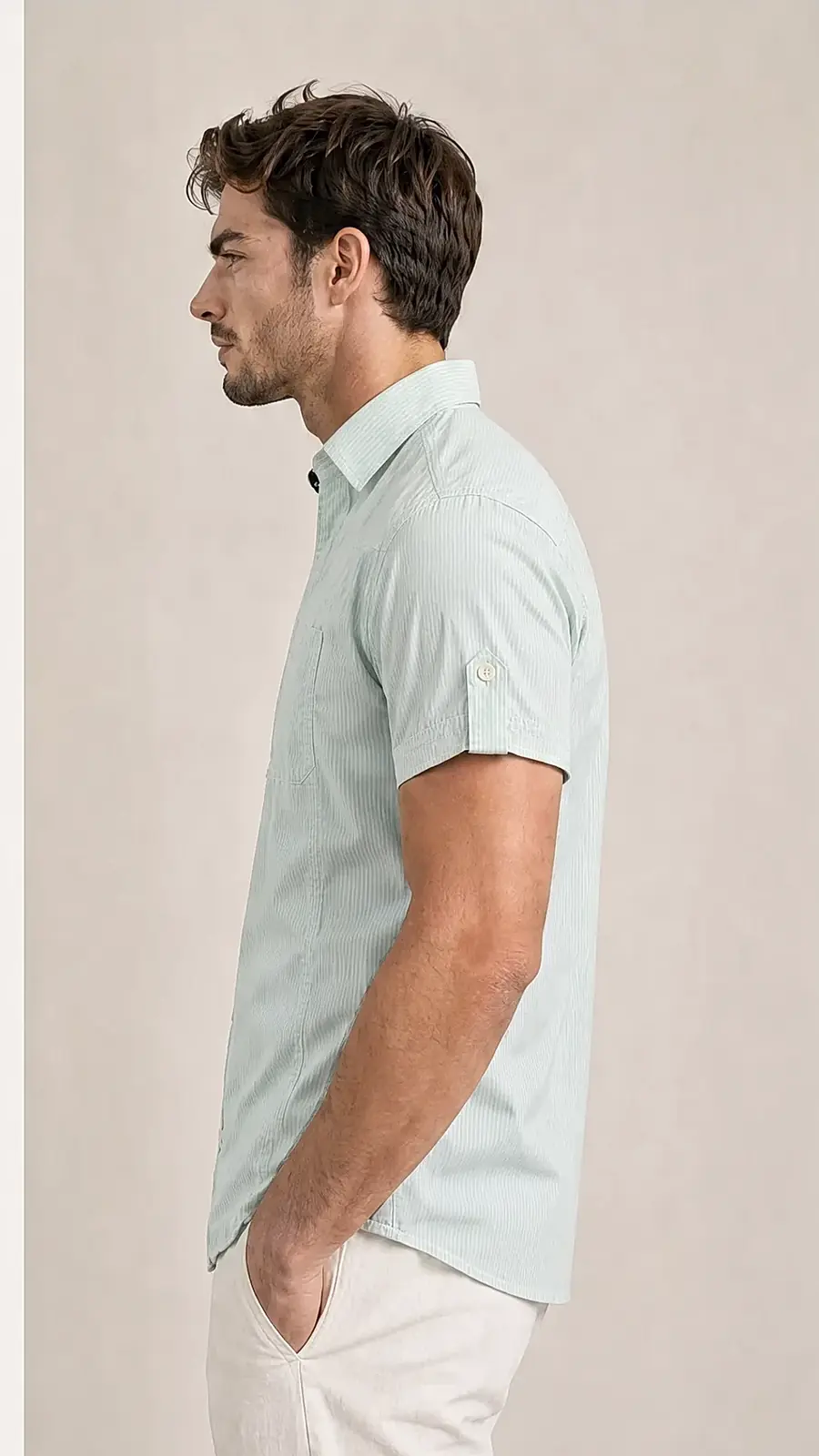 Recipe Men's Mint Striped Short Sleeve Casual Shirt