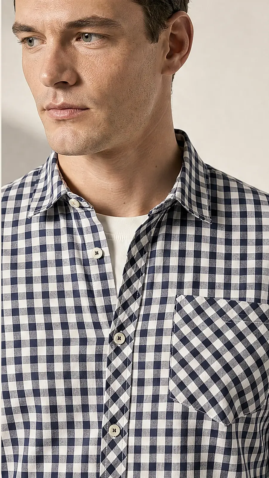 Navy_Black_white yarn dyed fine weaved Cotton Fabric soft Casual Shirt