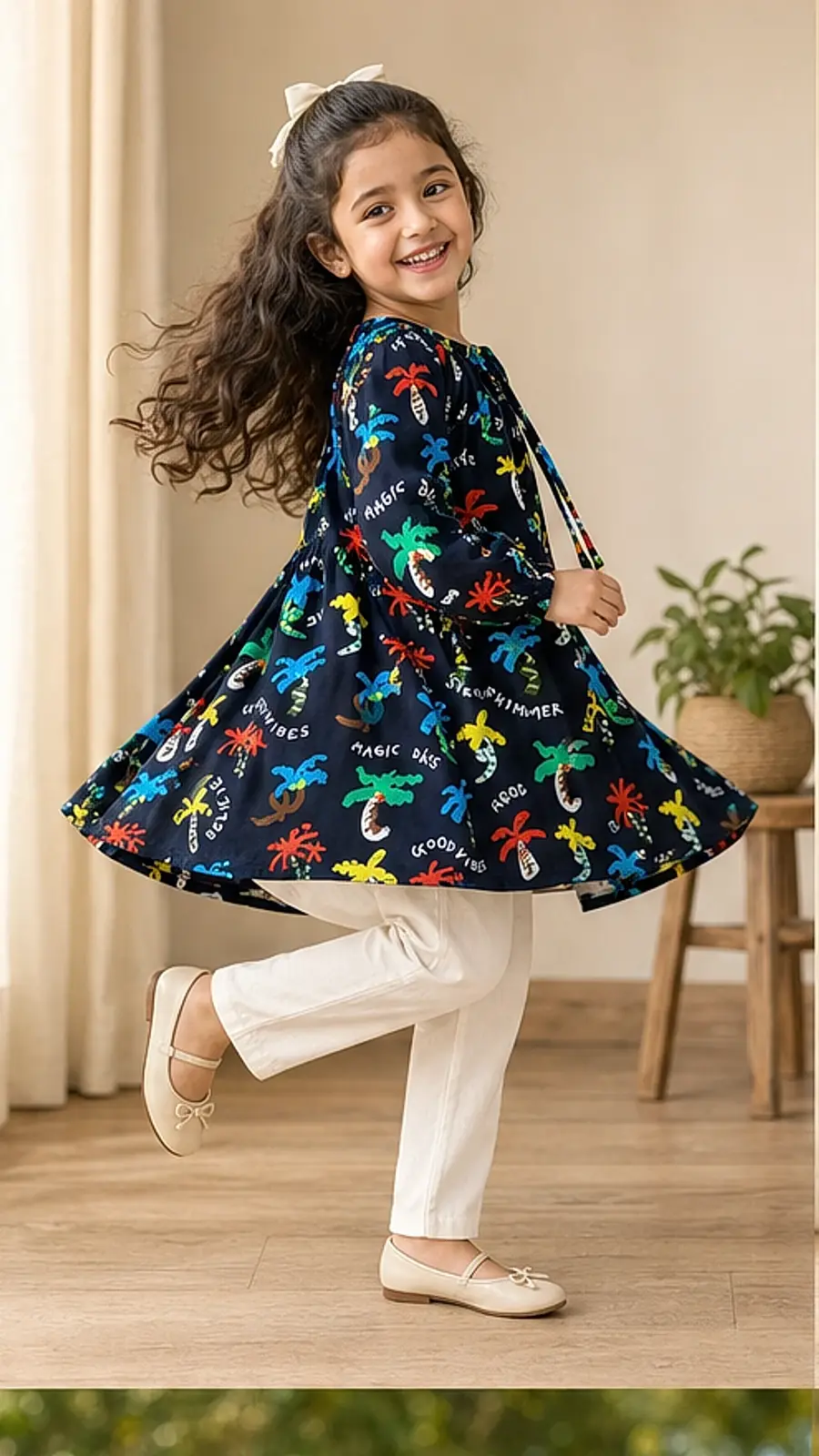 Girls Navy Tropical Print Co-Ord Set