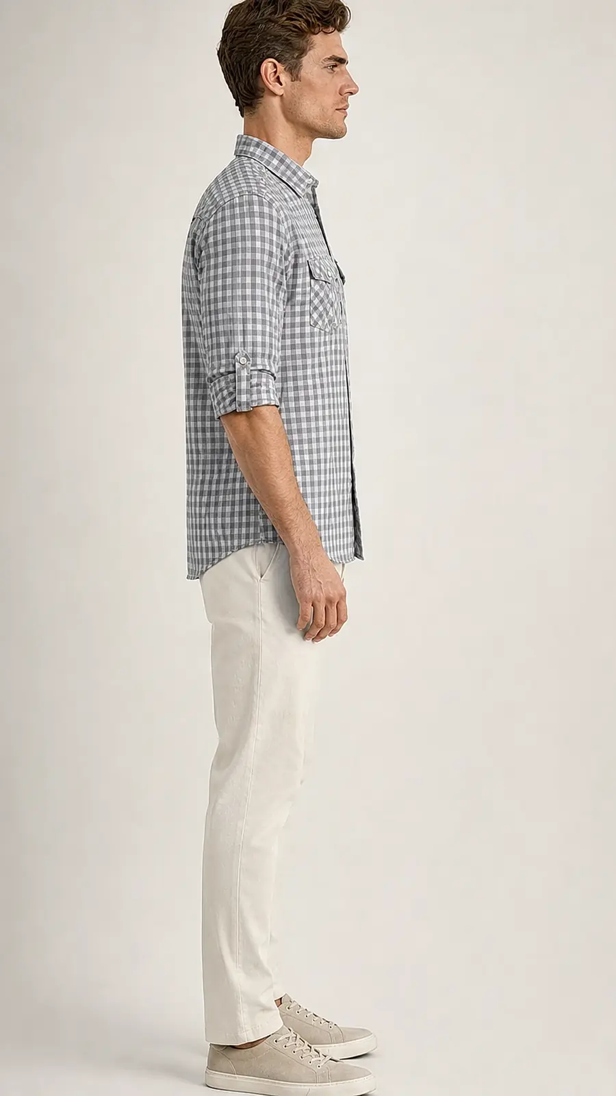 Gray White Gingum Check Egyption Cotton Shirt