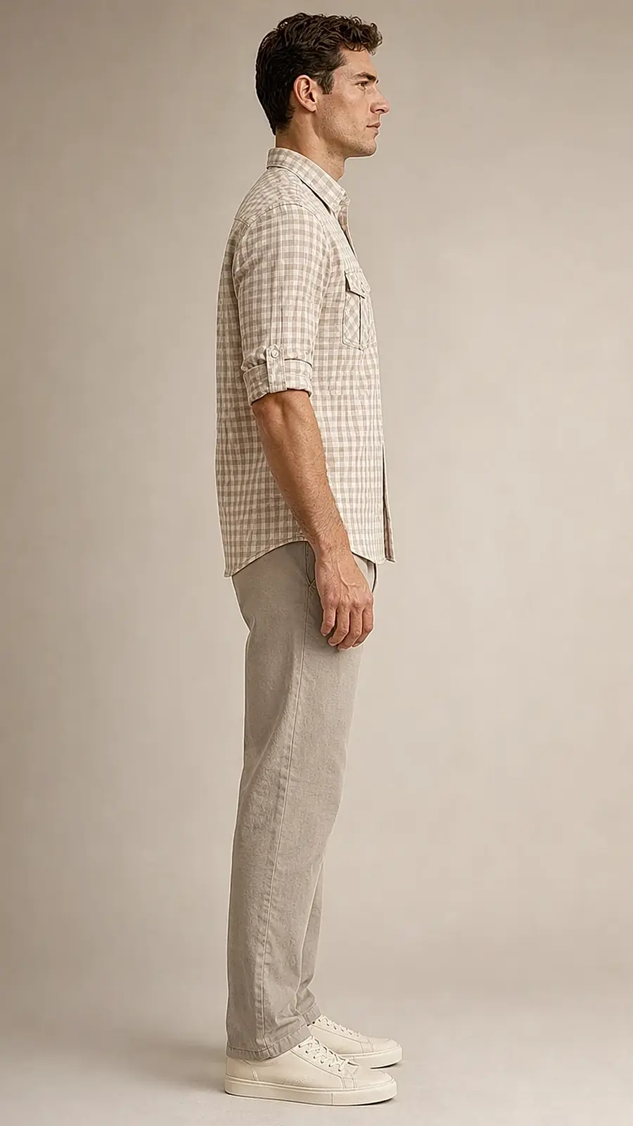 Men's Neutral Gingham Check Casual Shirt
