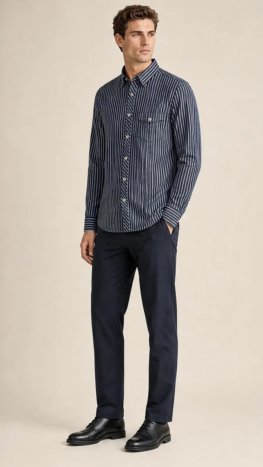 Charcoal Blue Stripe Cotton Shirt