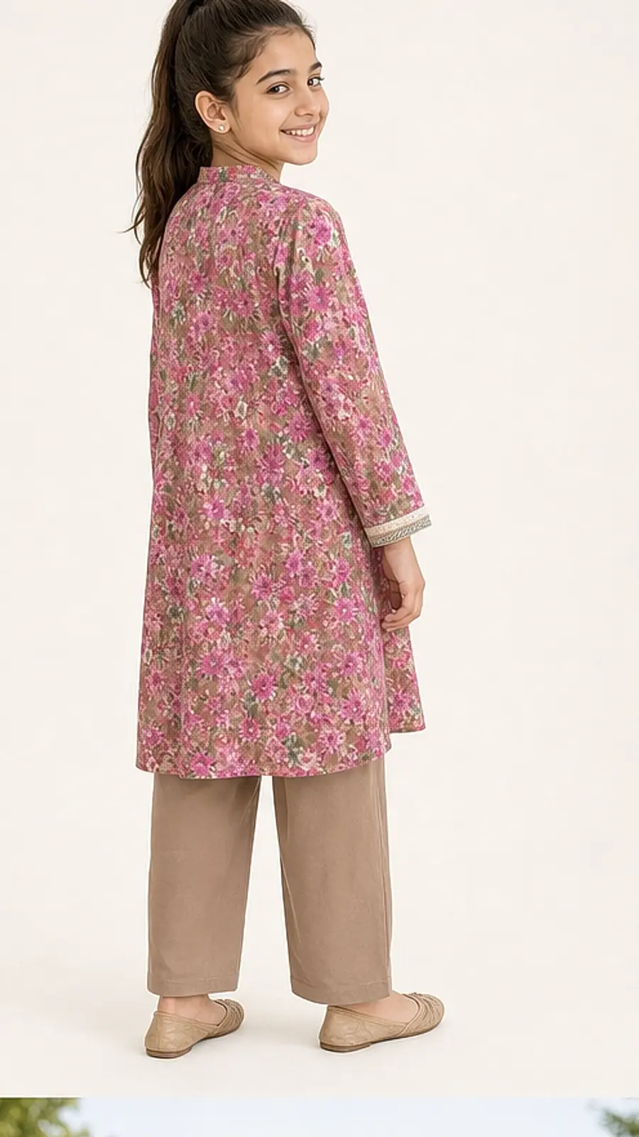 Dusty Pink Floral Girls Frock Shalwar Set