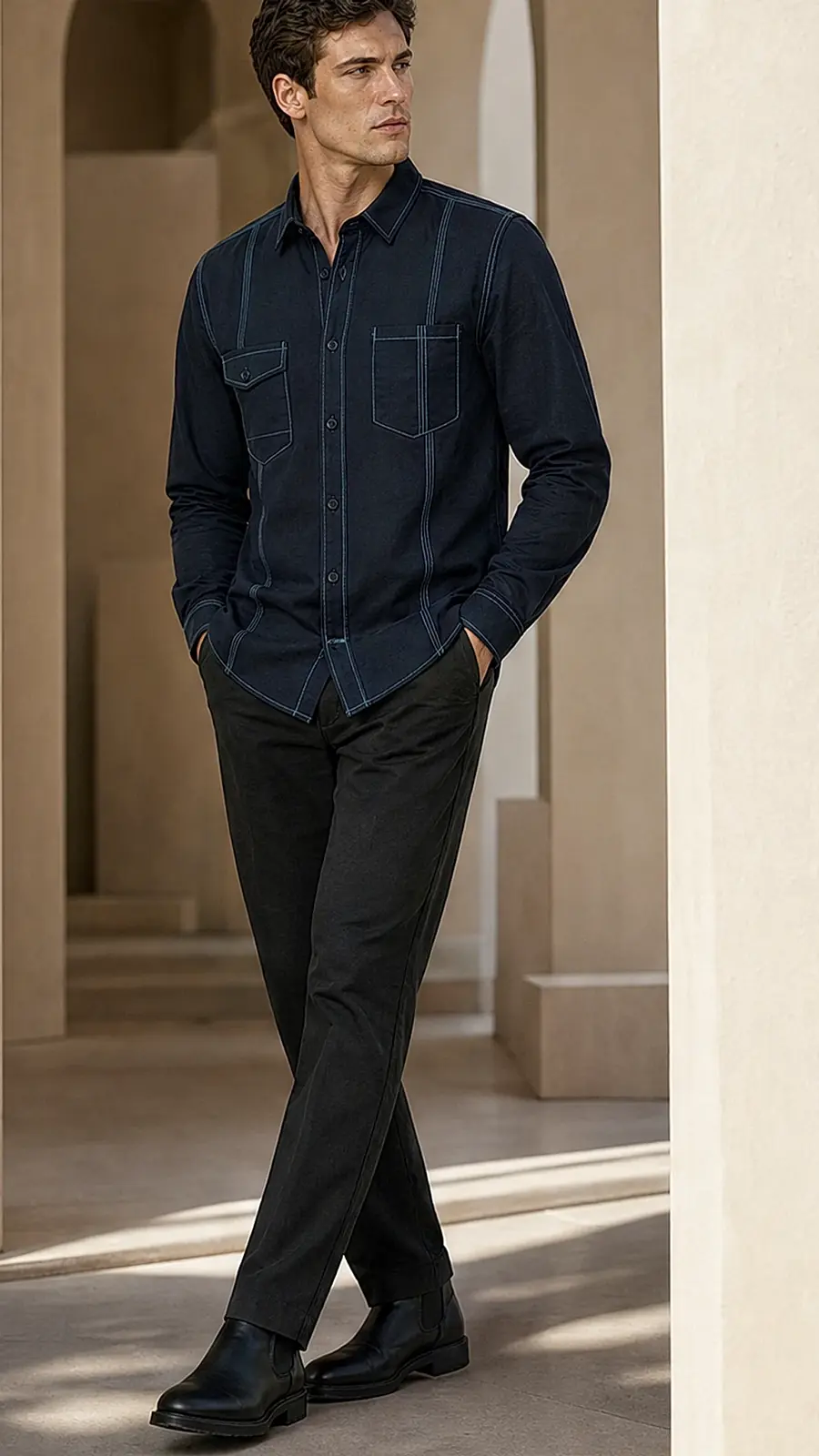 Recipe Men's Contrast Stitch Shirt and Trouser Set