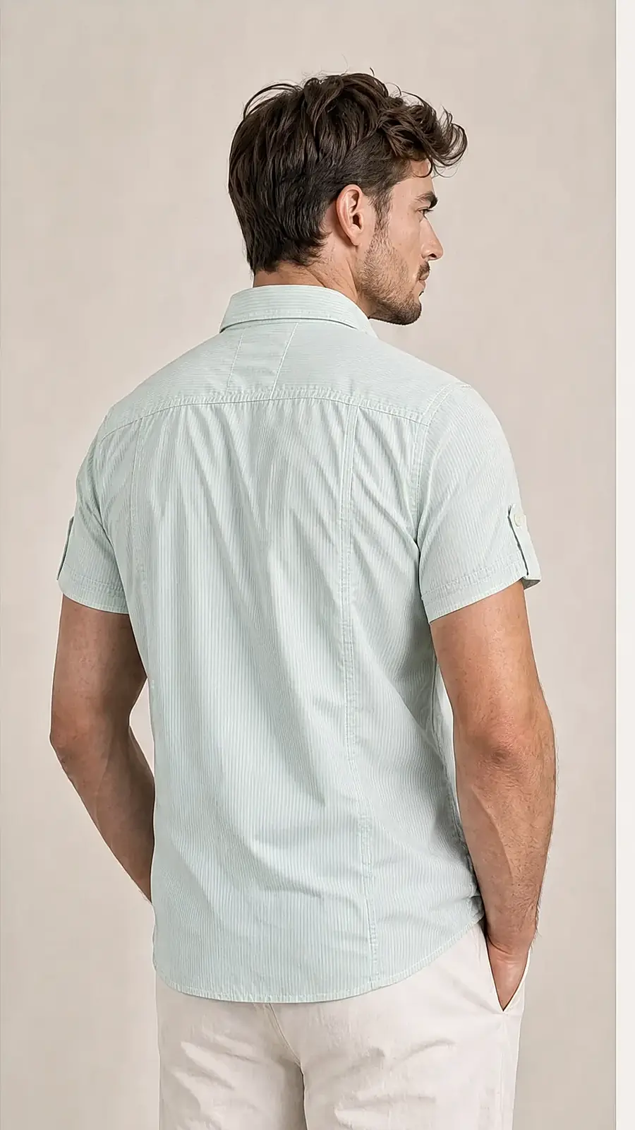 Recipe Men's Mint Striped Short Sleeve Casual Shirt