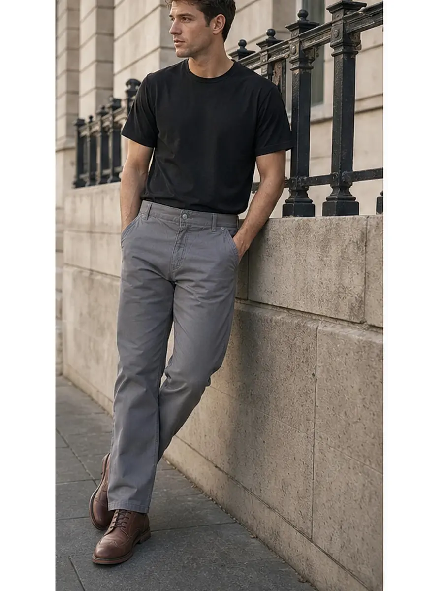 Cotton Canvas Gray Peach Finish Regular Fit Casual Pant