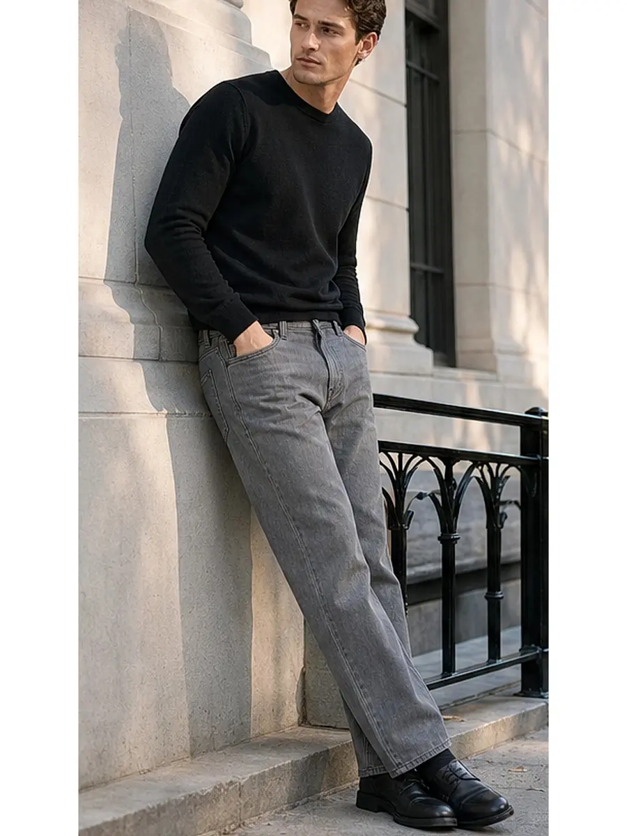 Regid Denim Light Gray Mens vintage Regular Fit Jeans