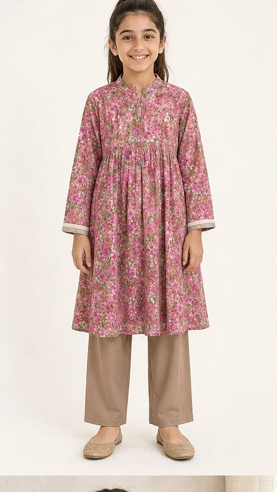 Dusty Pink Floral Girls Frock Shalwar Set