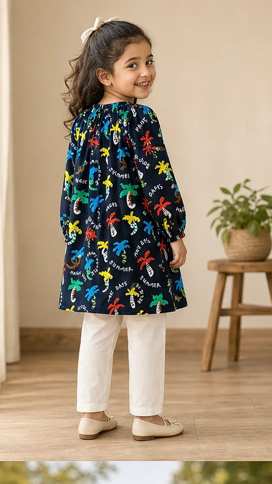 Girls Navy Tropical Print Co-Ord Set