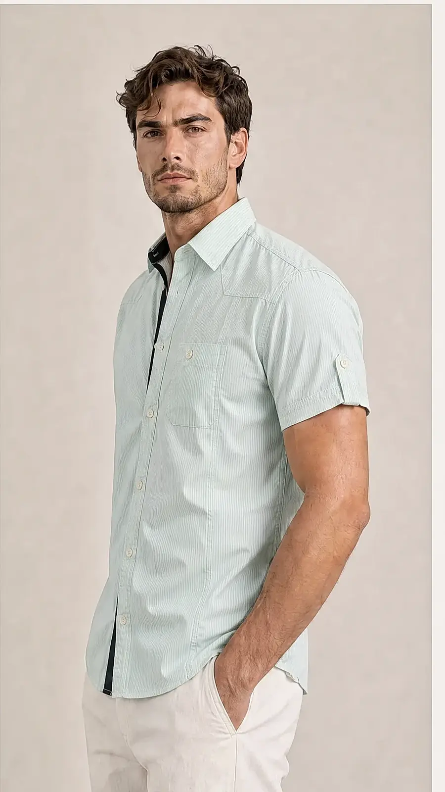 Recipe Men's Mint Striped Short Sleeve Casual Shirt