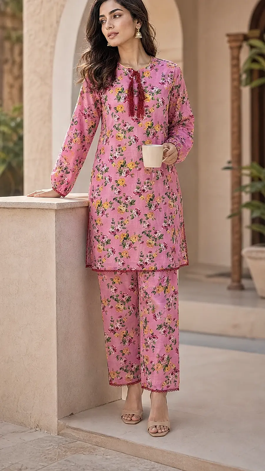 Pink_Yellow 2 Pcs Coord  Soft Cotton Lawn Suit