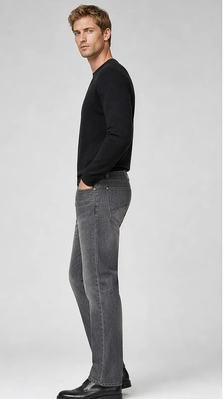 Men's Washed Grey Straight Fit Jeans