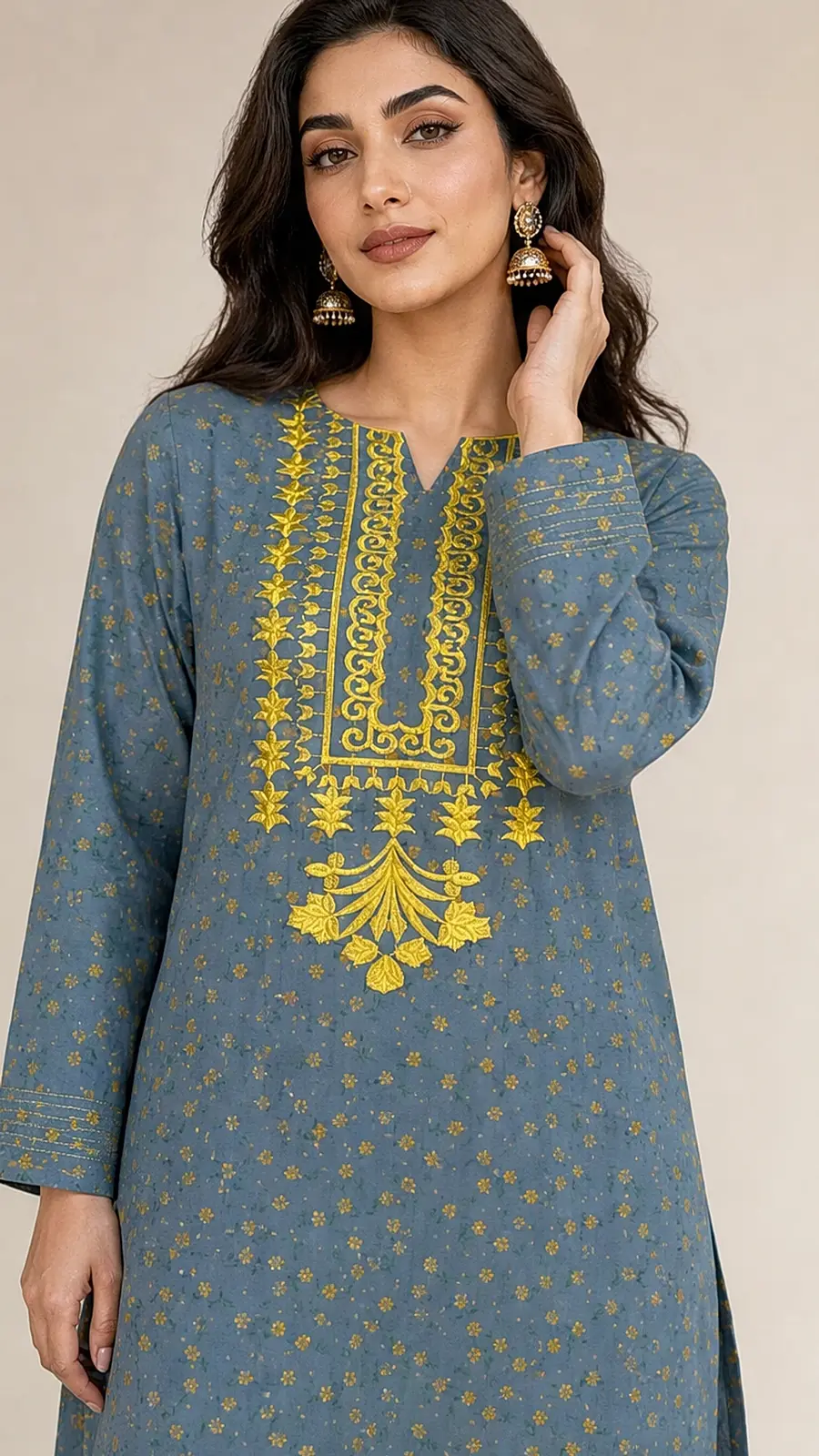 Gray printed and Embriodered 2 Pcs Egyptian Soft Cotton Lawn Suit
