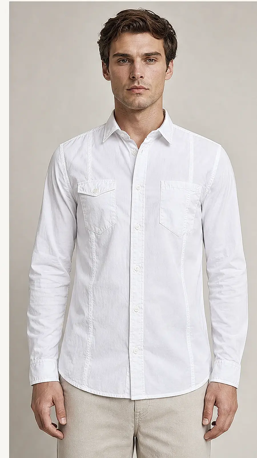 Recipe Men's White Long-Sleeve Button-Up Shirt