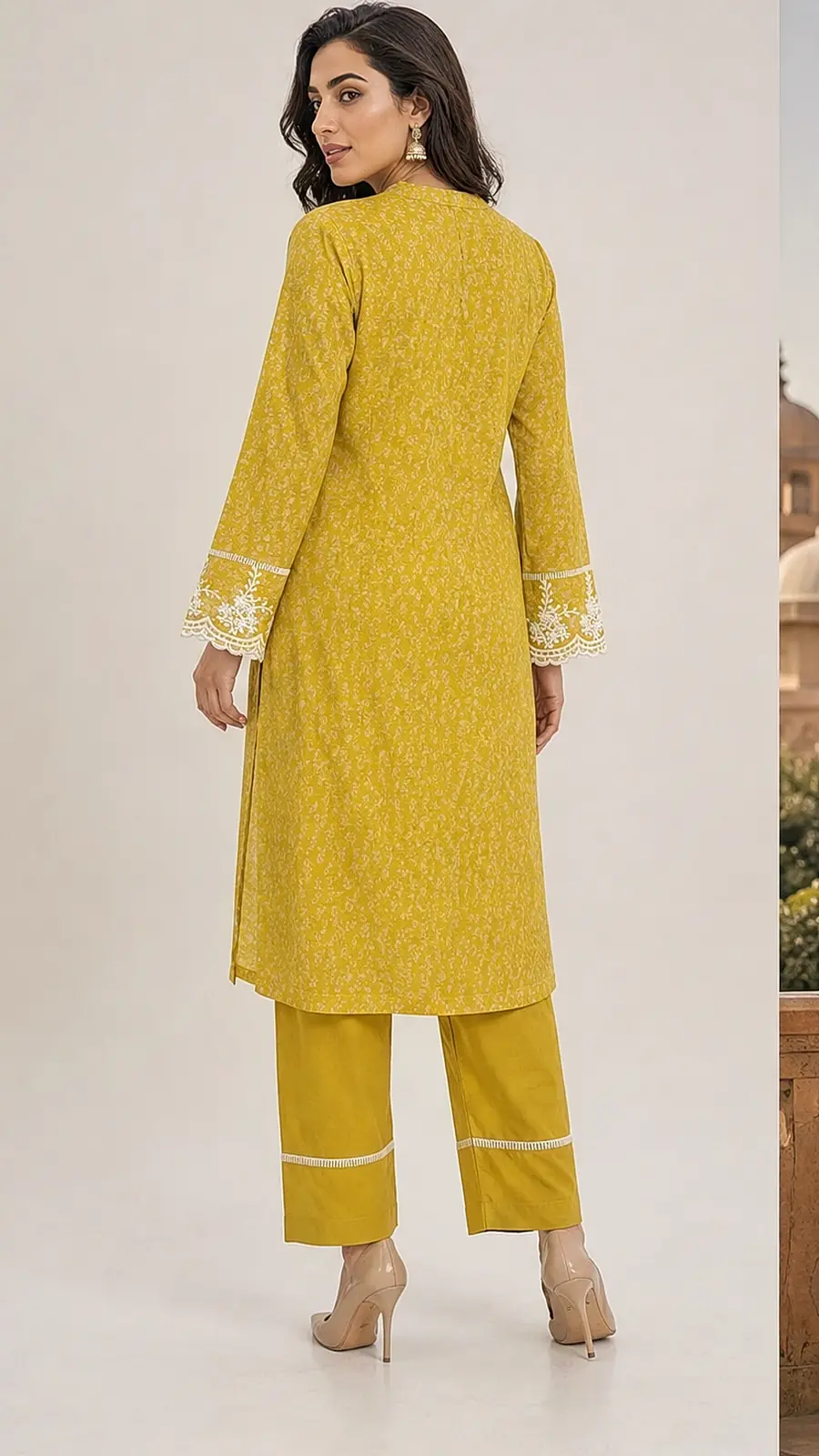 Mustard printed and Embriodered 2 Pcs Egyptian Soft Cotton Lawn Suit