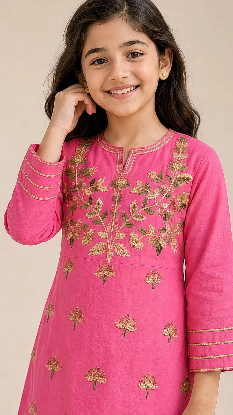 Girls Pink Embroidered Kurta Pant Set