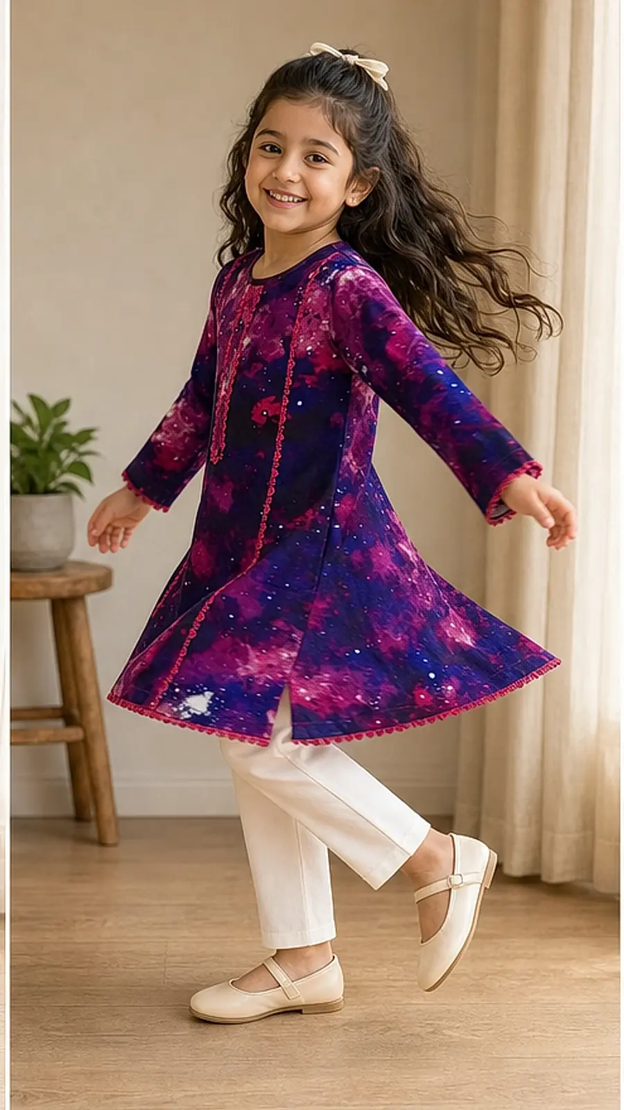 Girls Galaxy Print Kurta Pant Set