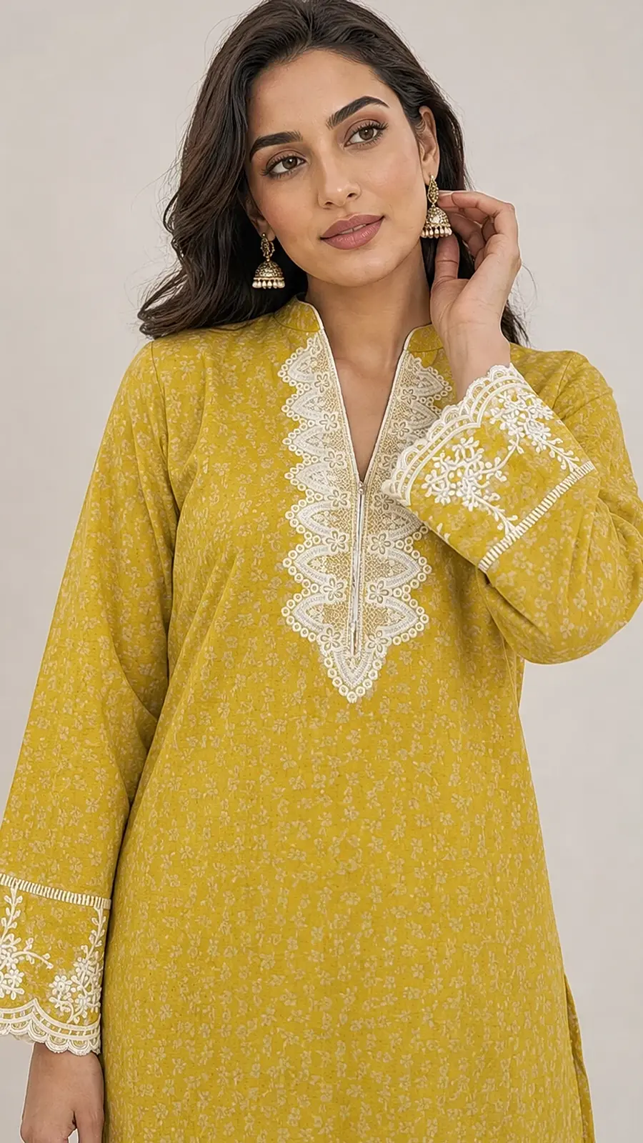 Mustard printed and Embriodered 2 Pcs Egyptian Soft Cotton Lawn Suit