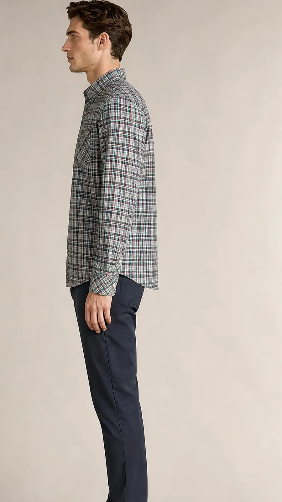 Green Pink White Multi Line small Check Shirt