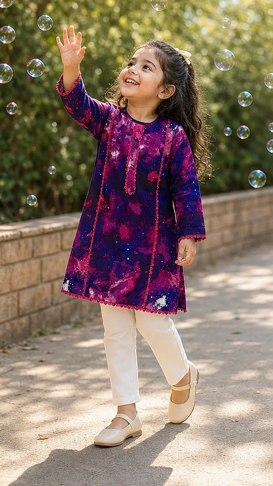 Girls Galaxy Print Kurta Pant Set