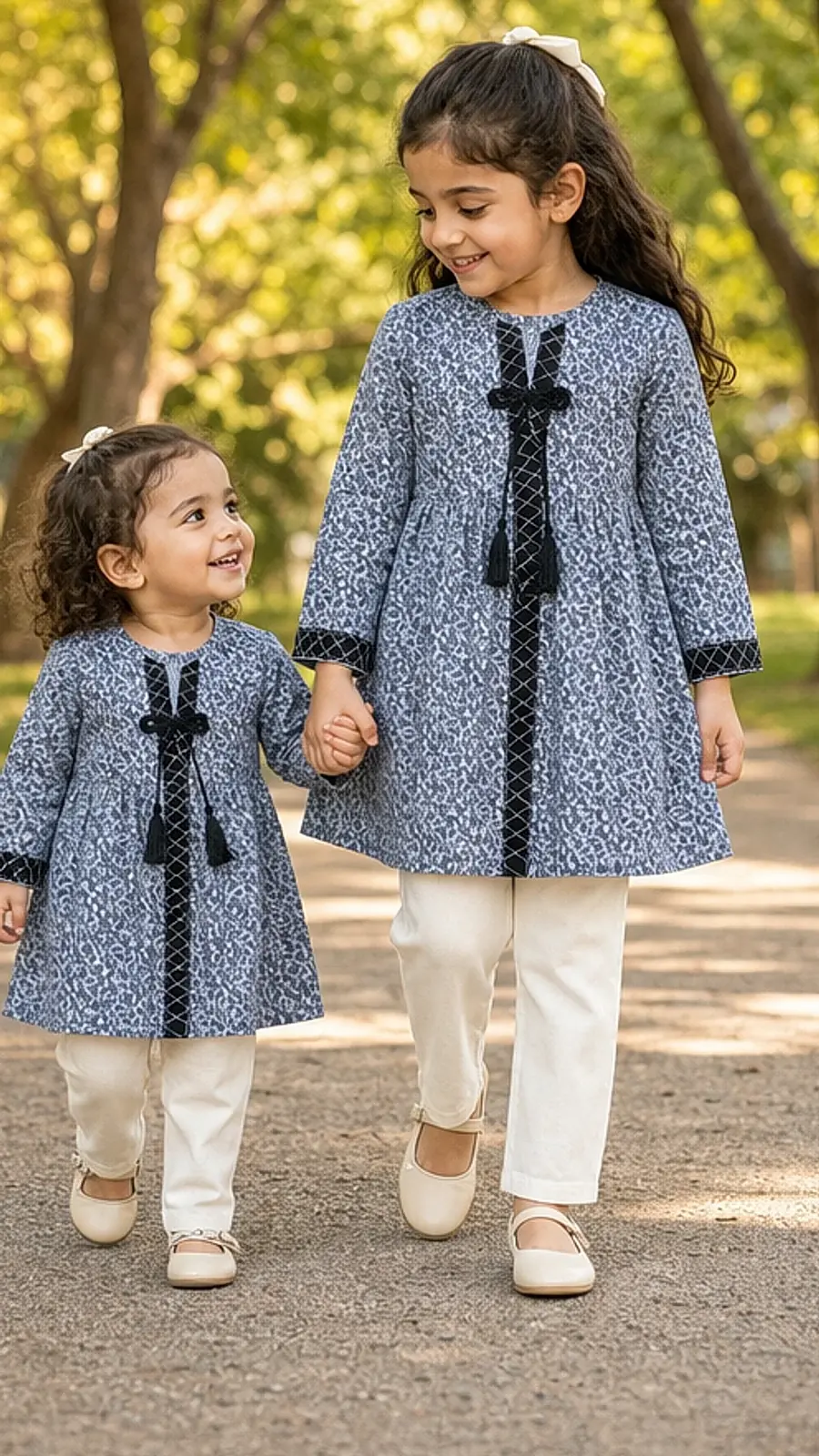 Girls Blue Printed Kurta Trouser Set