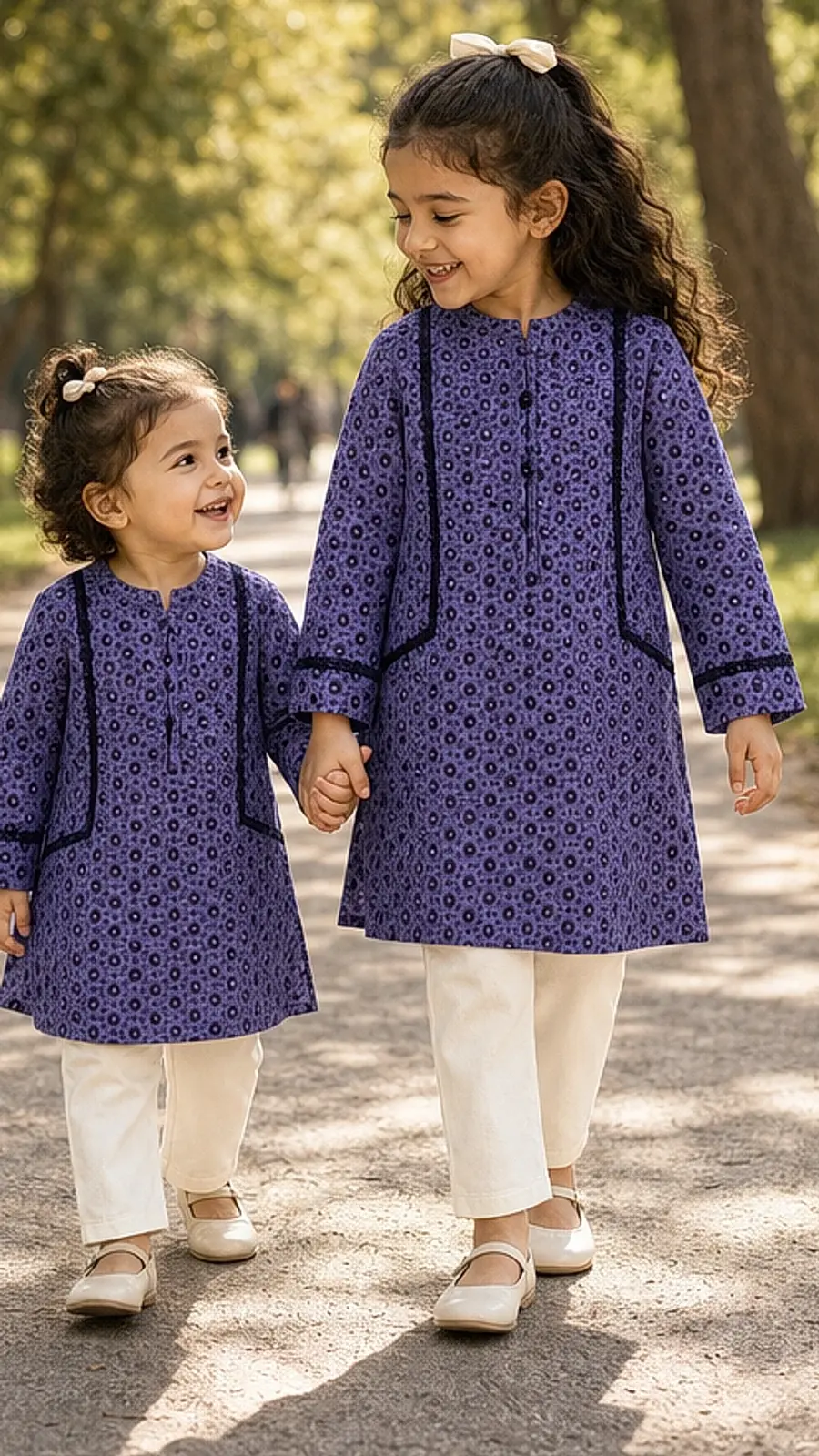 Girls Purple Printed Kurta Trouser Set