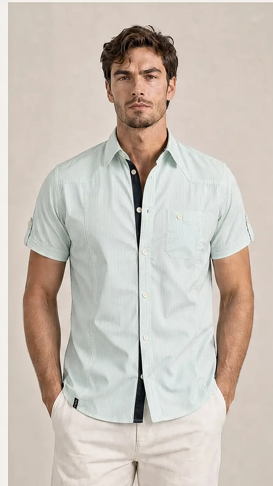 Recipe Men's Mint Striped Short Sleeve Casual Shirt