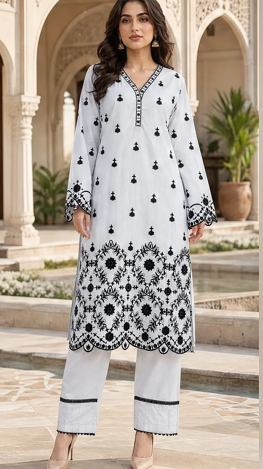 Pure White and Embriodered 2 Pcs Egyptian Soft Cotton Lawn Suit