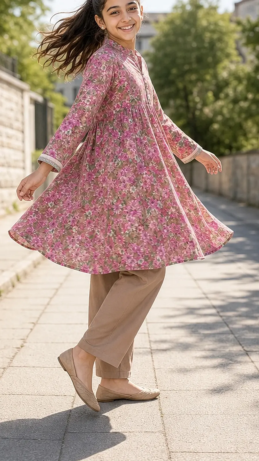 Dusty Pink Floral Girls Frock Shalwar Set