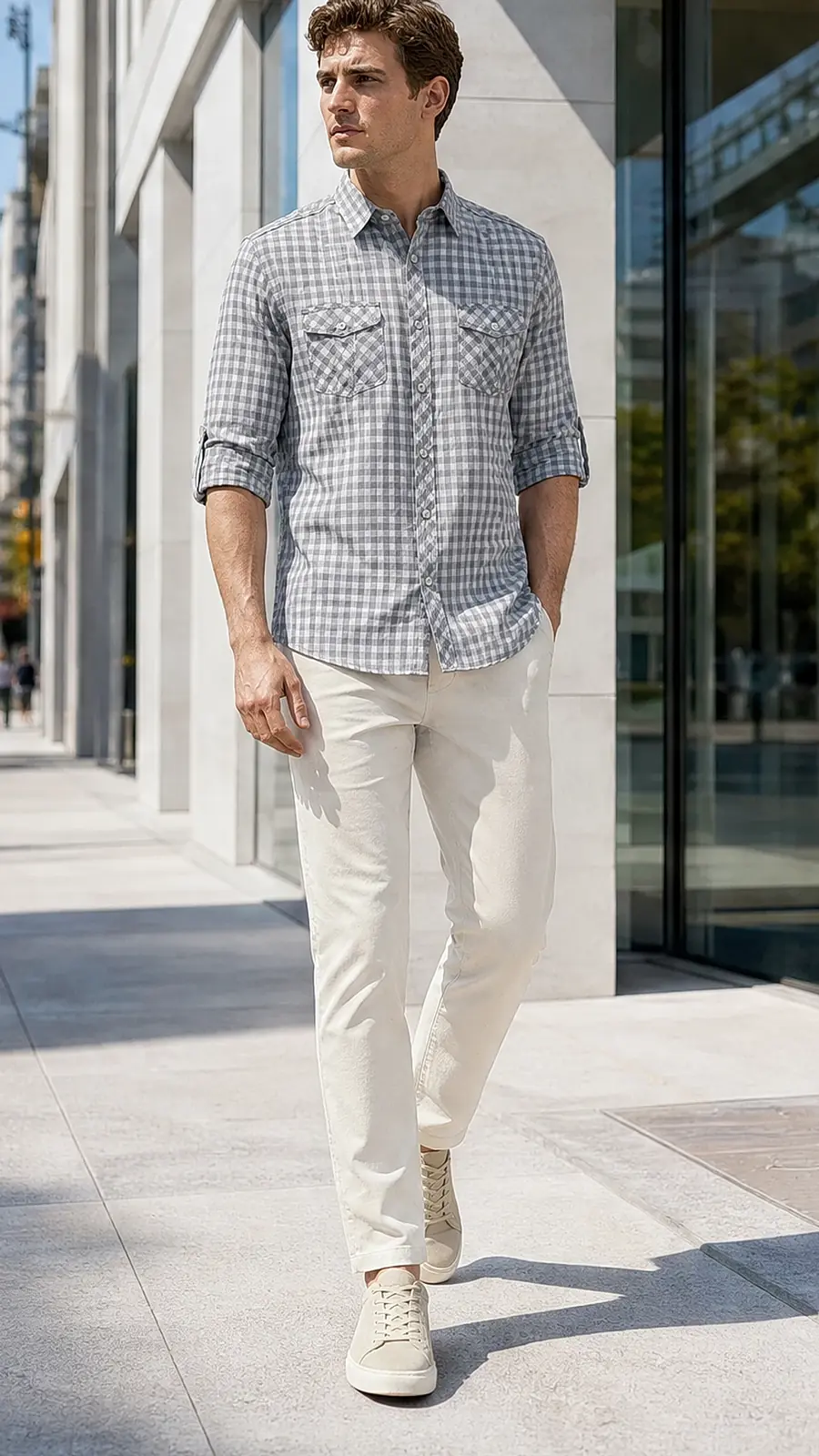 Gray White Gingum Check Egyption Cotton Shirt