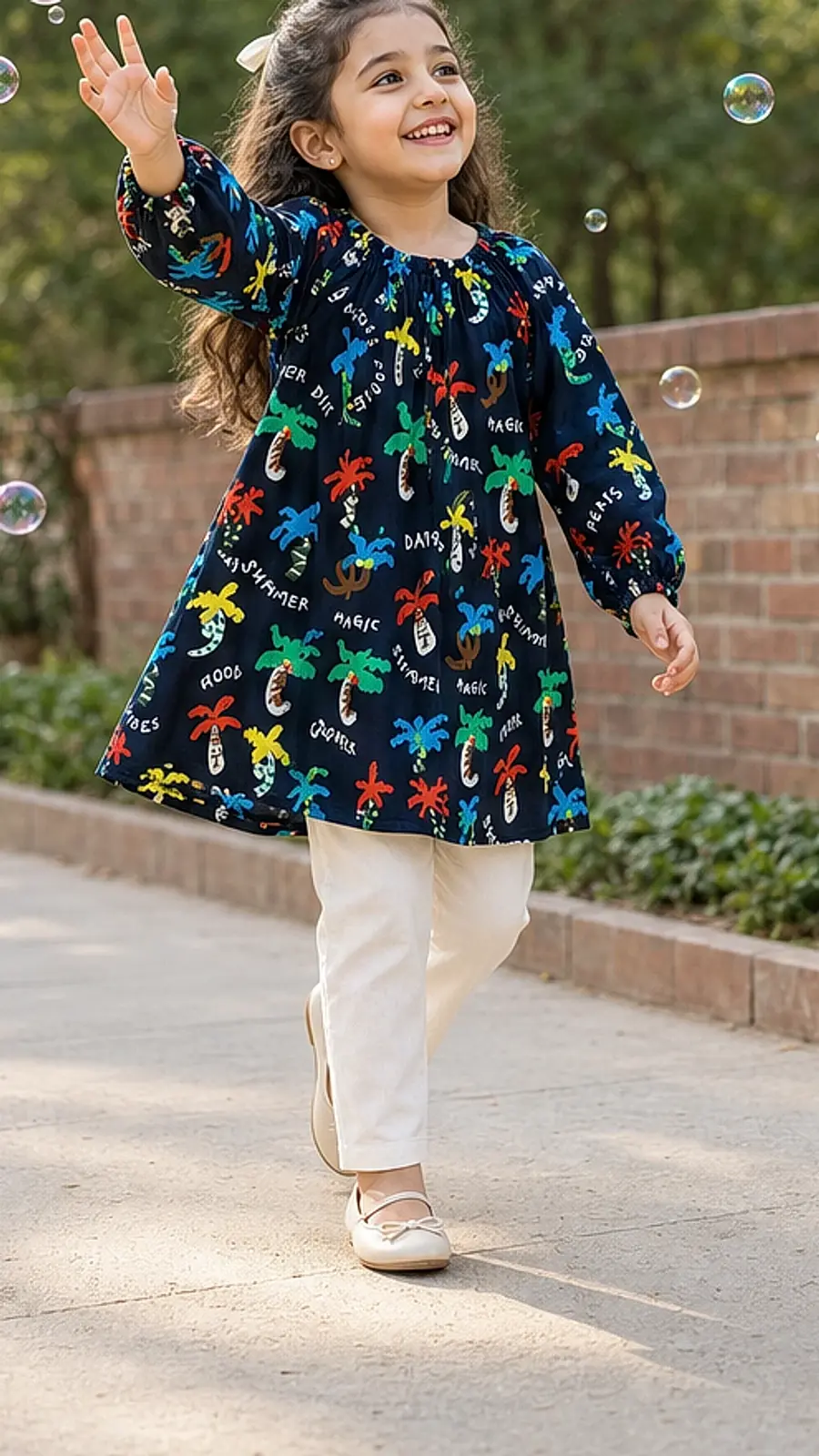Girls Navy Tropical Print Co-Ord Set
