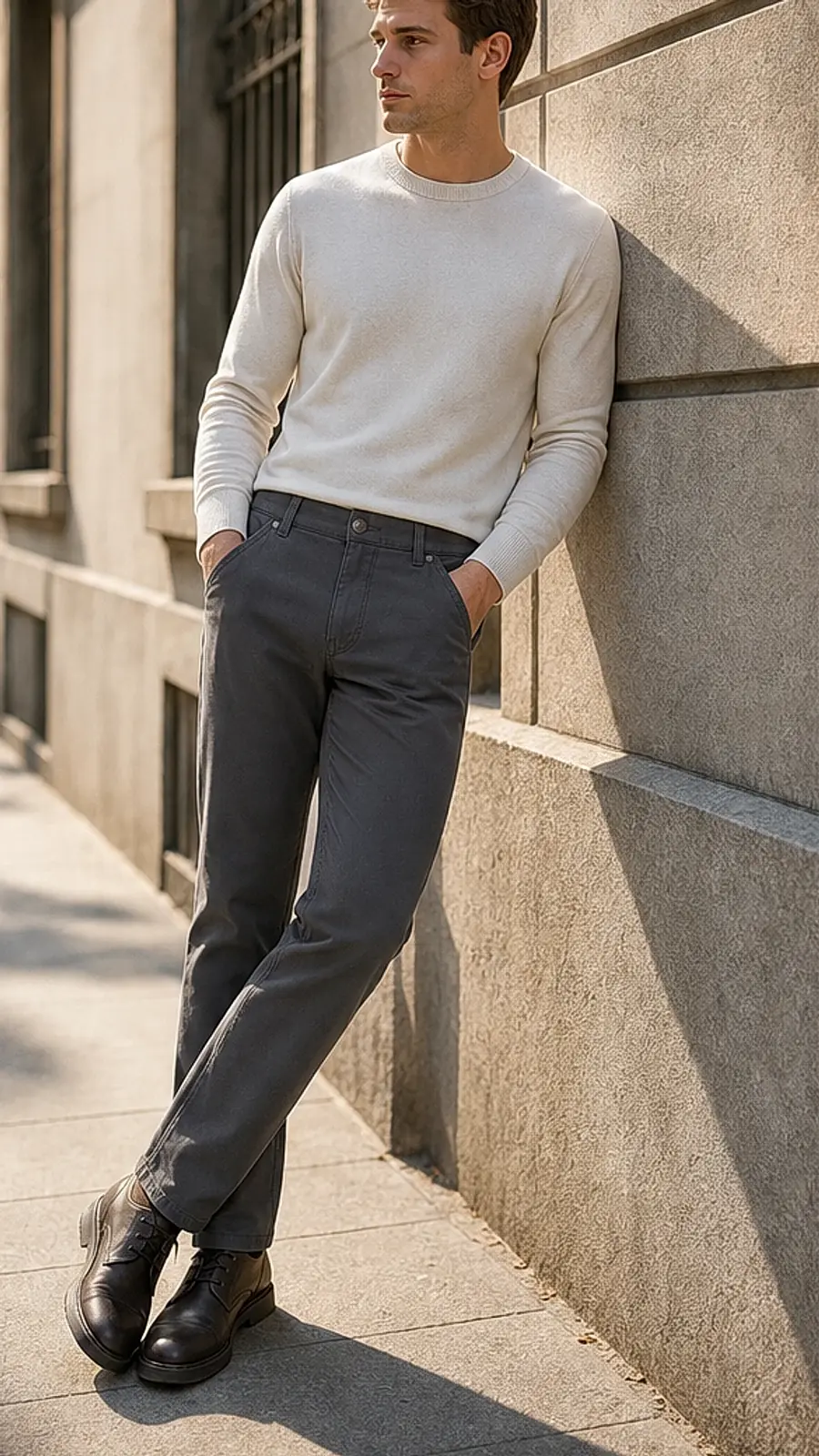 Cotton Canvas Gray Peach Finish Regular Fit Casual Pant