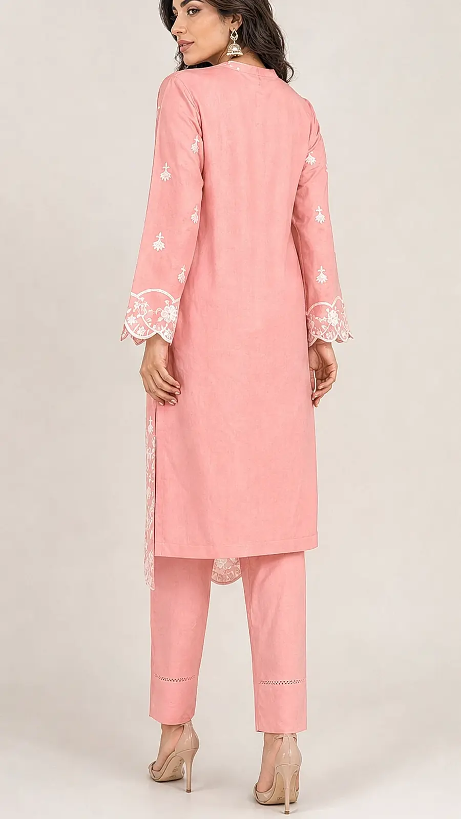 Peach Embroidered Cotton Lawn Two Piece Suit