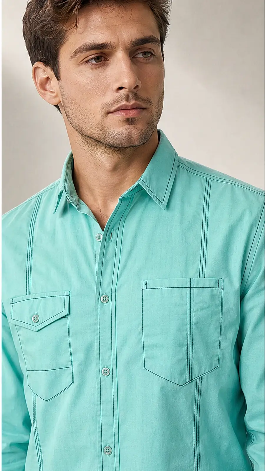 Recipe Men Turquoise Long-Sleeve Button-Down Shirt