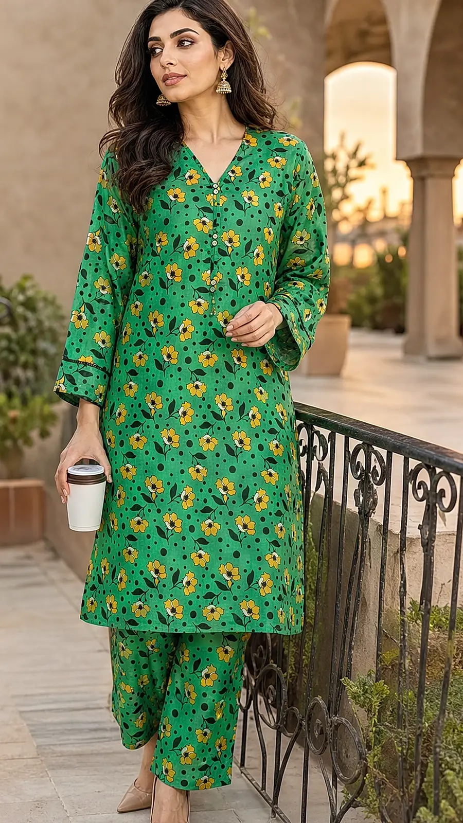 Green_Black 2 Pcs Coord  Soft Cotton Lawn Suit