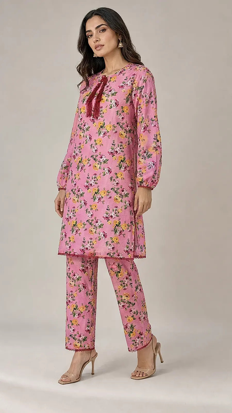 Pink_Yellow 2 Pcs Coord  Soft Cotton Lawn Suit